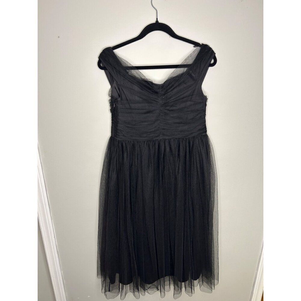 Trina Turk Renai off the shoulder black tulle fit and flare mini dress womens 10 - Picture 2 of 11
